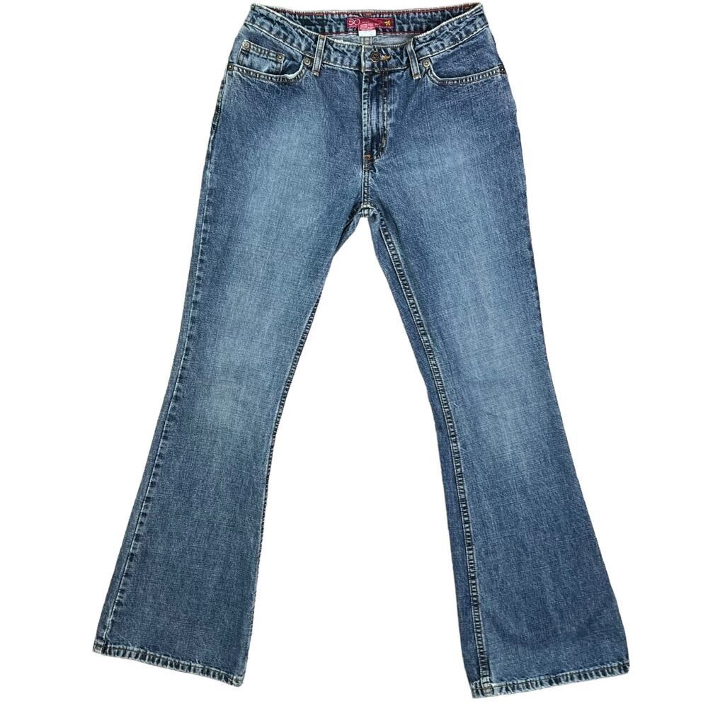 Vintage 90s Y2k Flare Mid Rise 100% Cotton Jeans Size 5 Tall So... - Picture 2 of 6